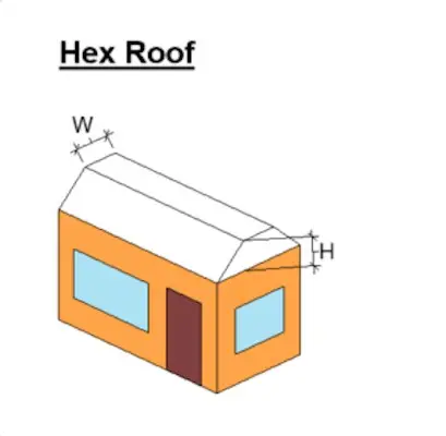 Diagram of a building with a hexagonal roof labeled 'Hex Roof' showing dimensions W and H.