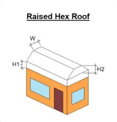 Raised Hex Roof design illustration for heat load calculations in h2x software.